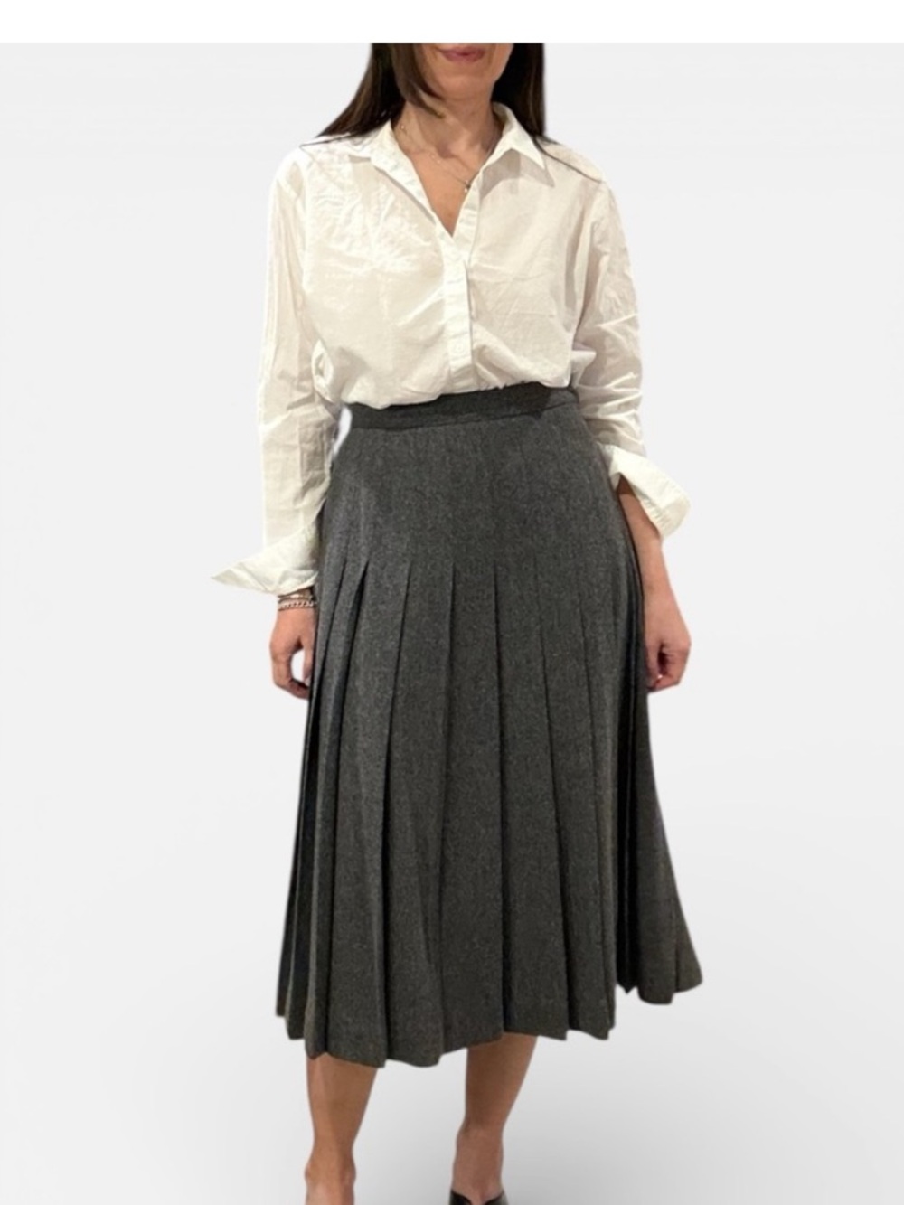 Vintage Chaus sz 14 Charcoal gray wool Pleated Midi Skirt 80s dark academia